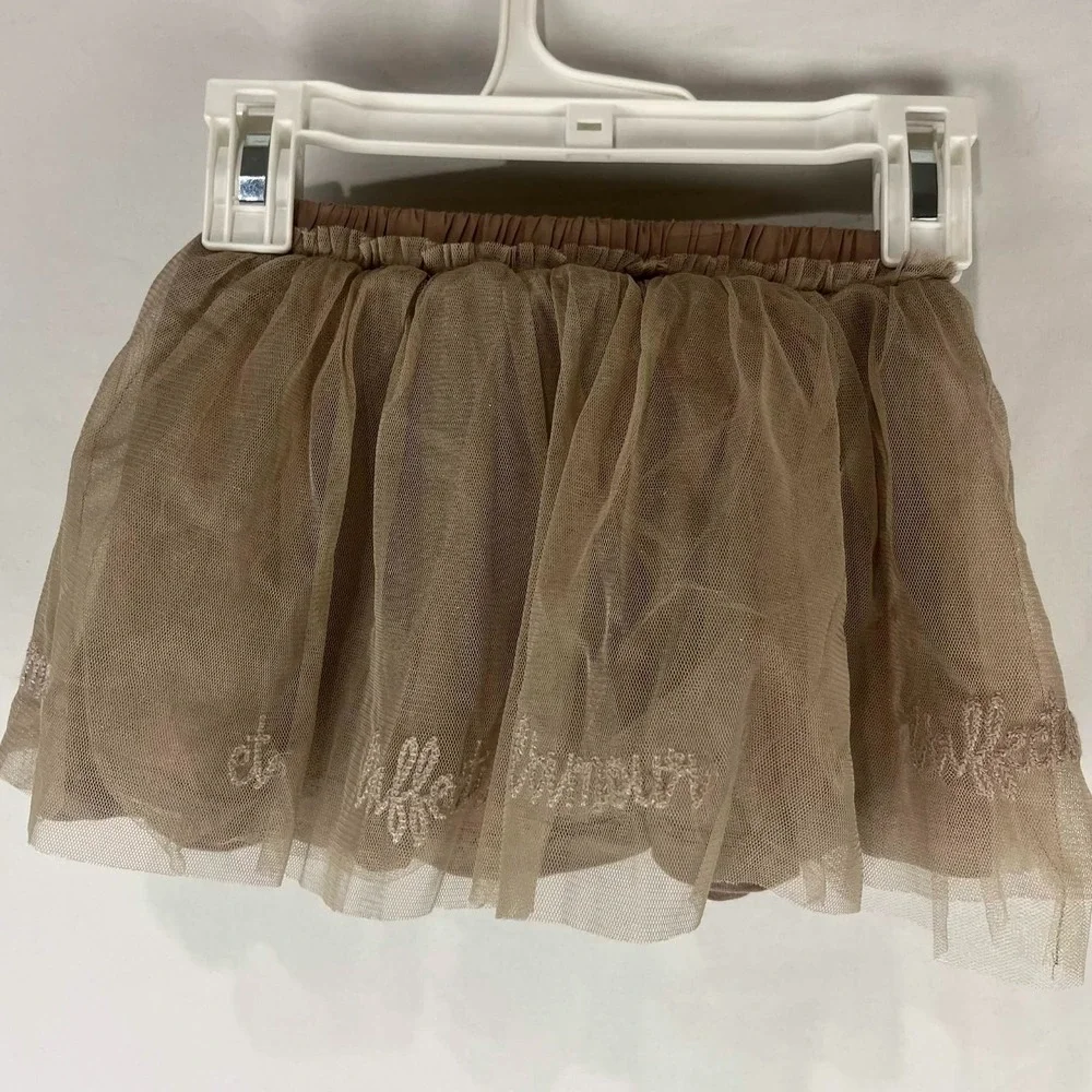 NWT Zara Baby Girl Years 98cm Taupe Brown Tulle Tutu Skirt Embroidered Size 2-3